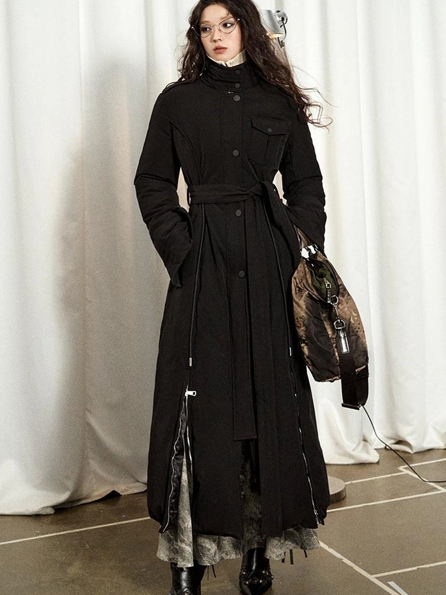 OfAkiva Akiva Black Velvet Down Coat Slim Fit