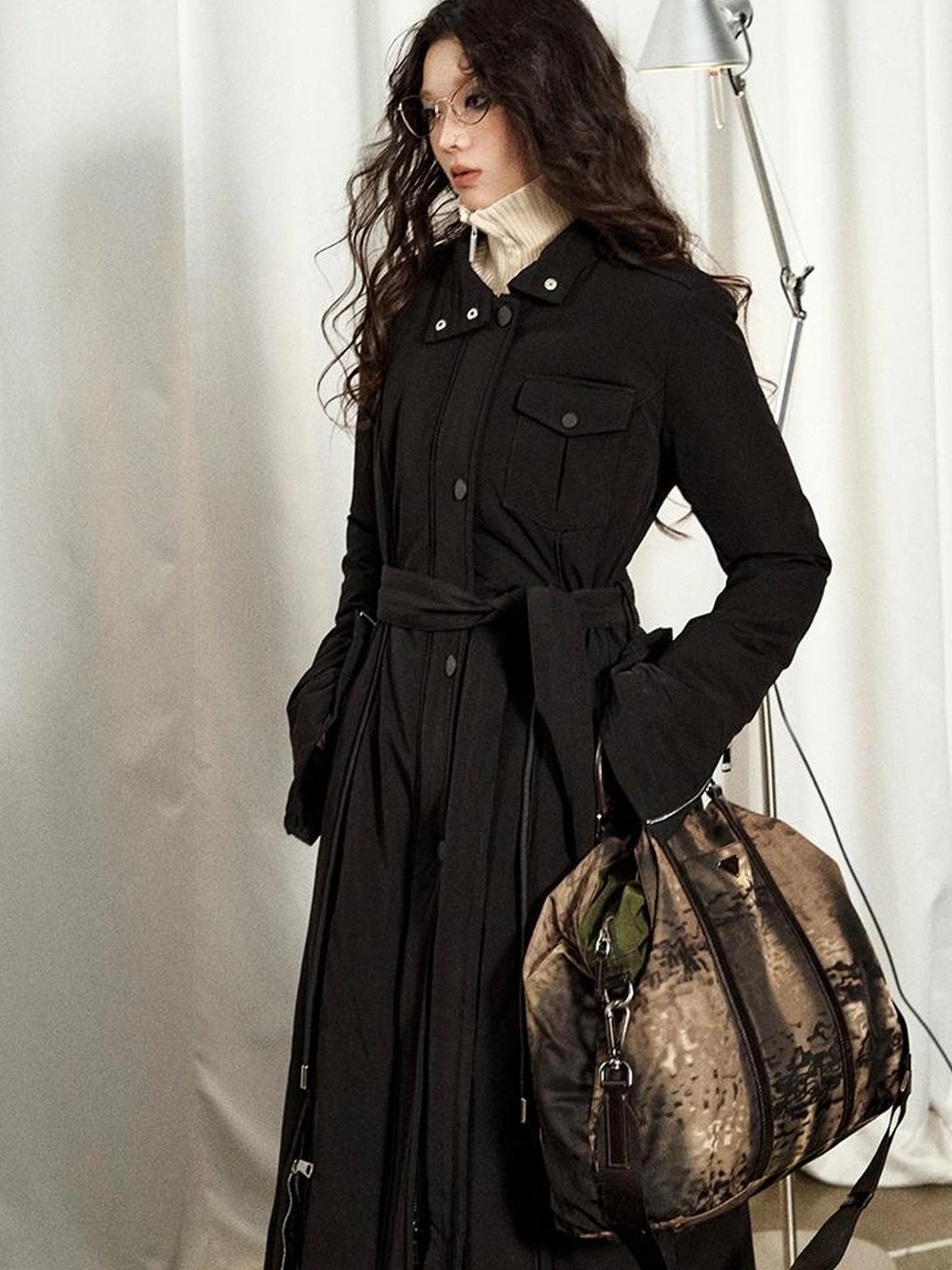 OfAkiva Akiva Black Velvet Down Coat Slim Fit