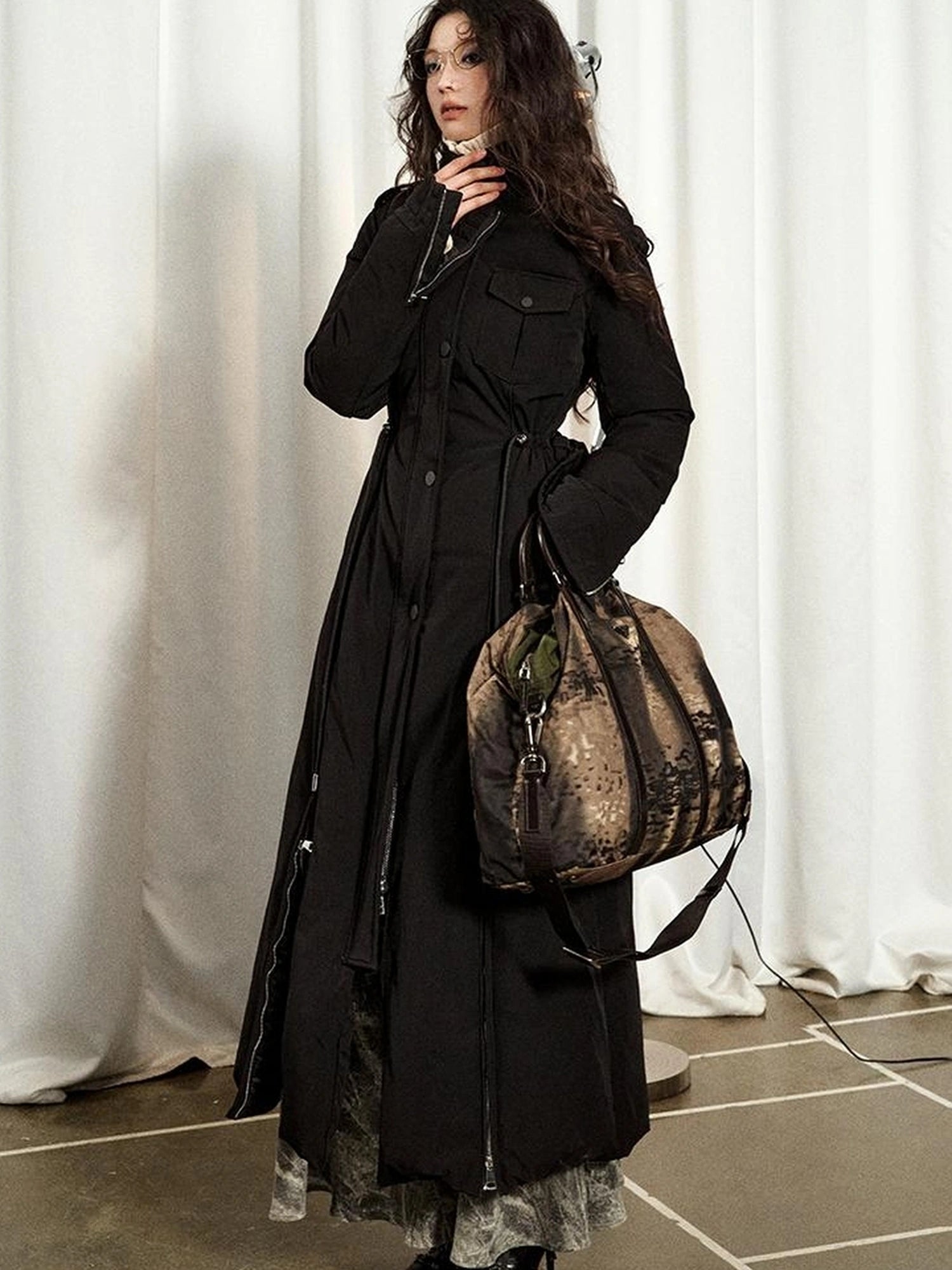 OfAkiva Akiva Black Velvet Down Coat Slim Fit