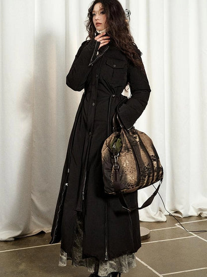 OfAkiva Akiva Black Velvet Down Coat Slim Fit