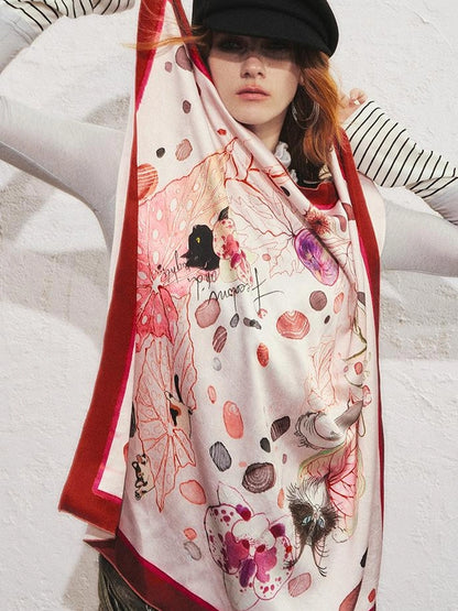 OfAkiva Akiva Bountiful Begonia Kitten Silk Scarf