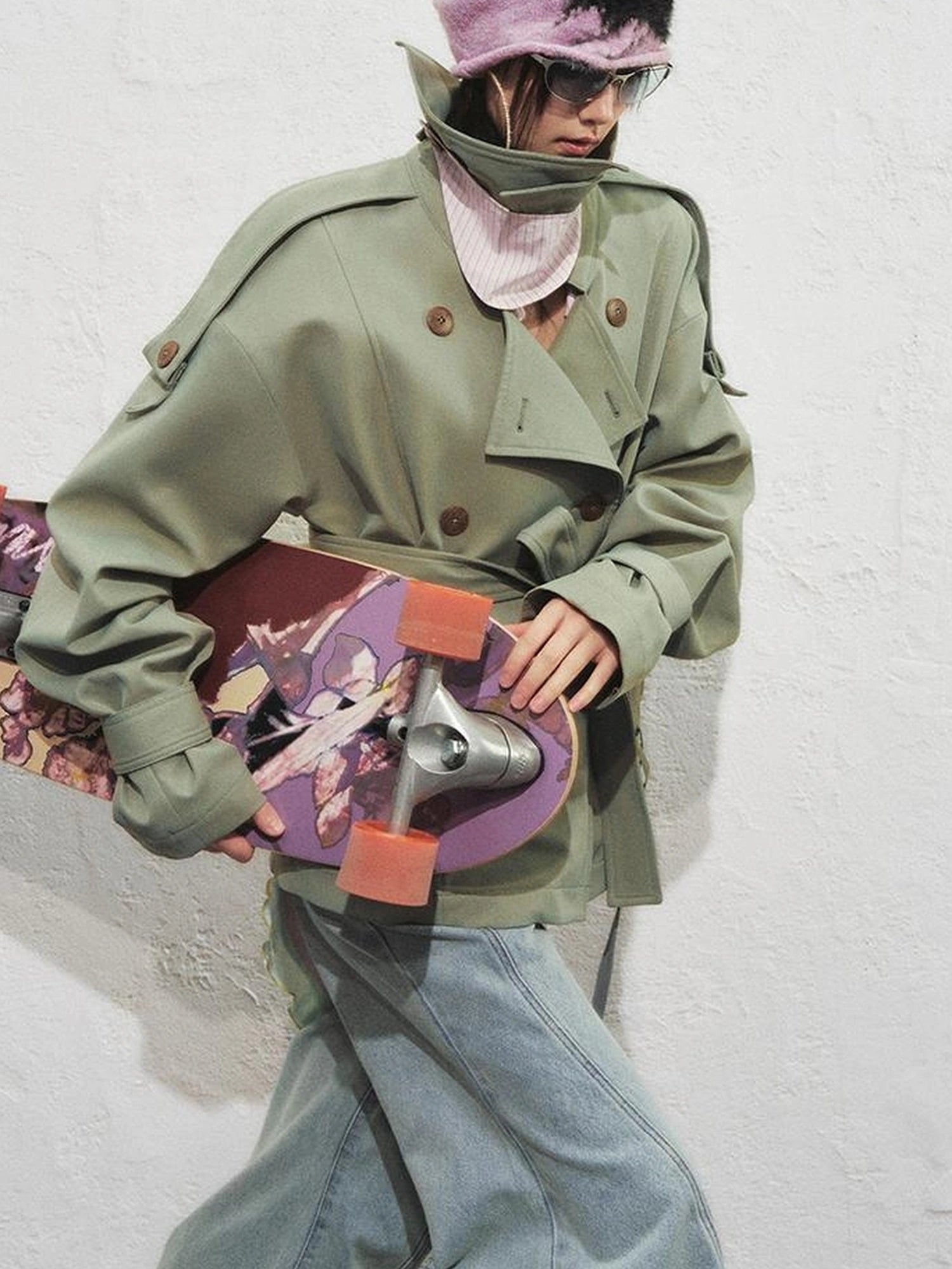 OfAkiva Akiva Casablanca Double Breasted Short Trench Coat