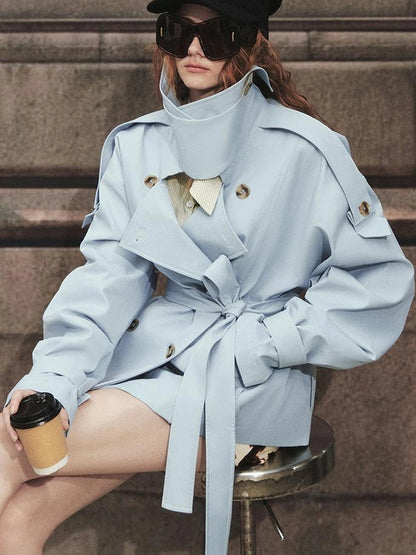 OfAkiva Akiva Casablanca Double Breasted Short Trench Coat