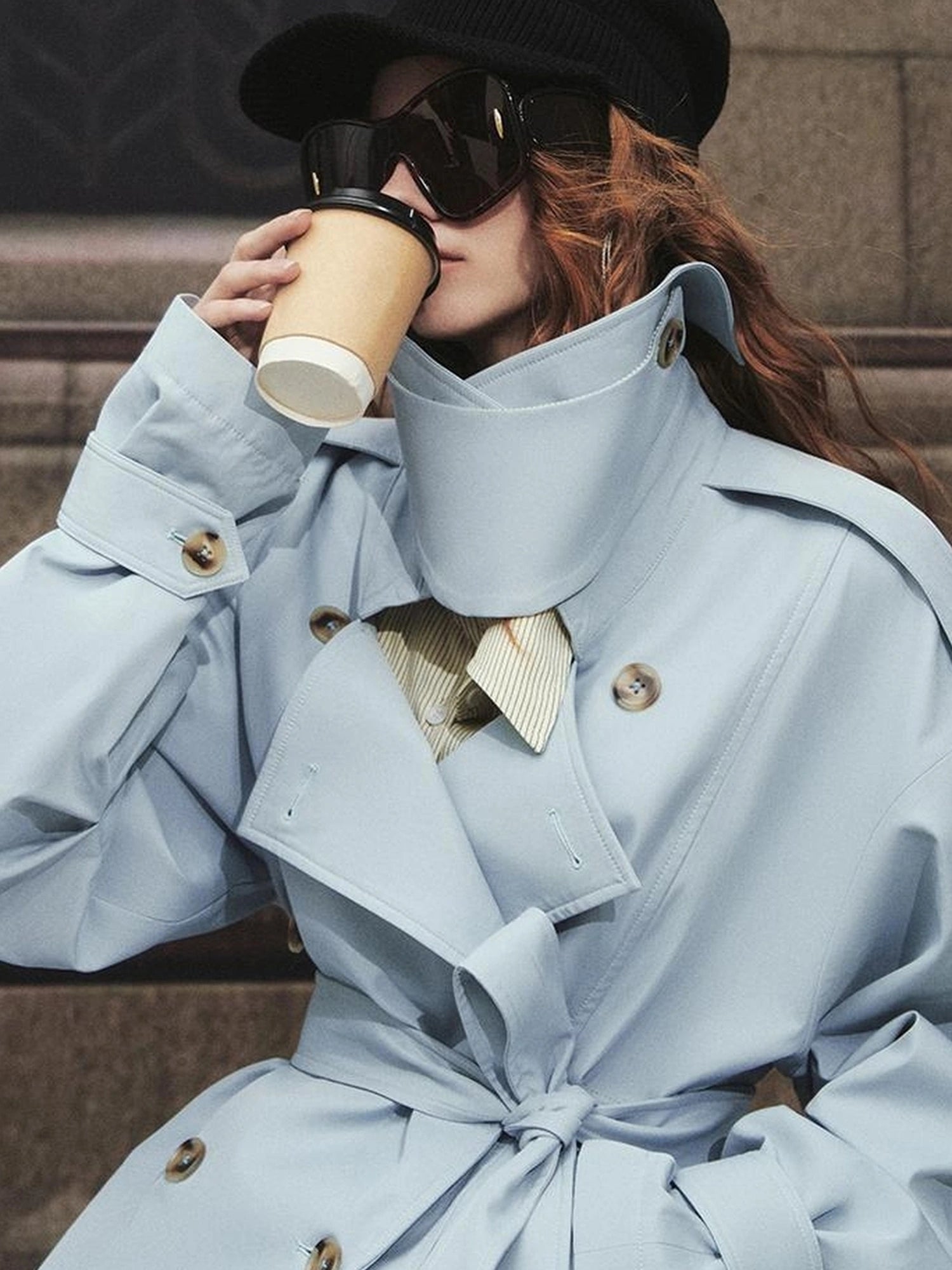 OfAkiva Akiva Casablanca Double Breasted Short Trench Coat