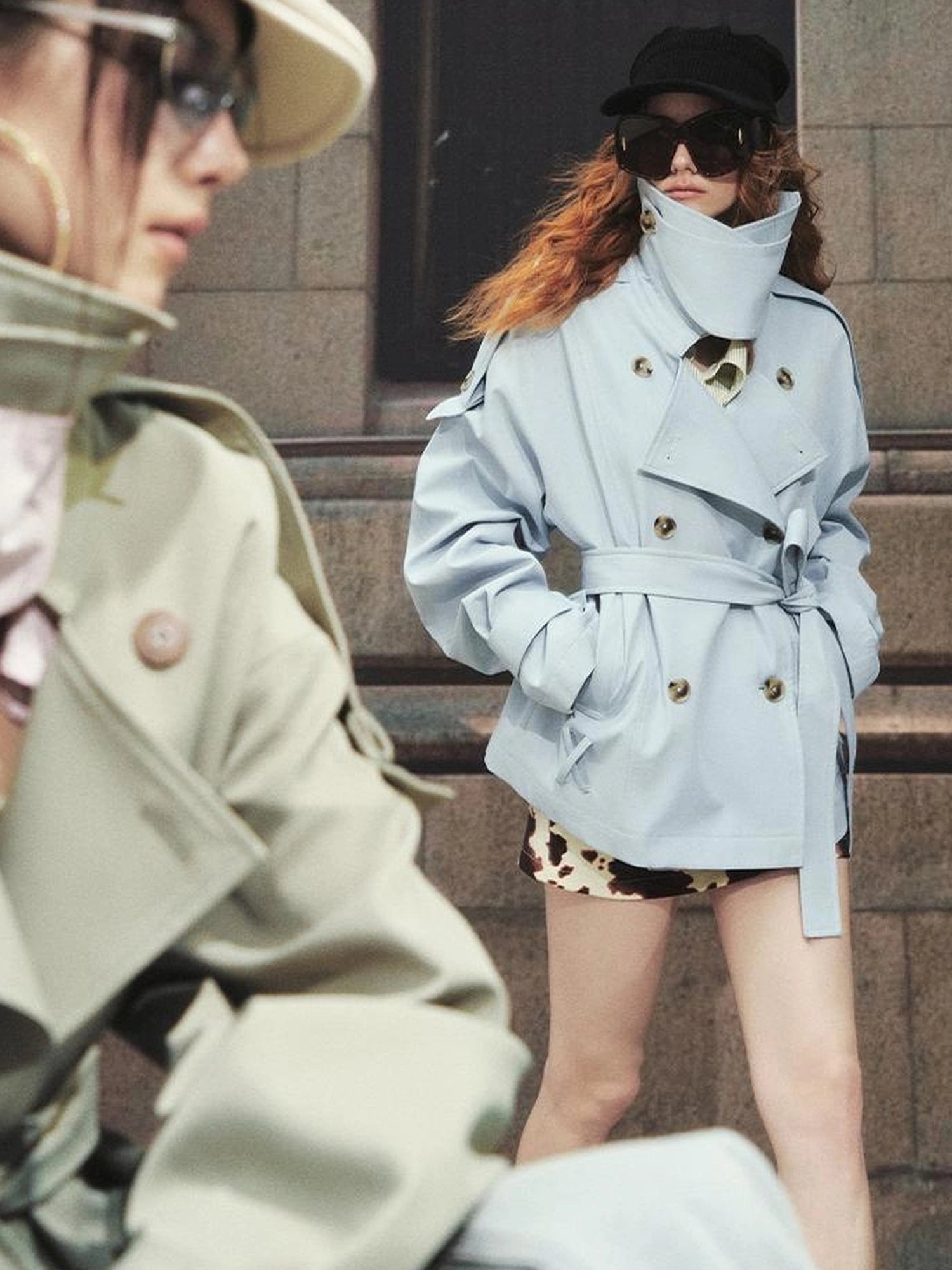 OfAkiva Akiva Casablanca Double Breasted Short Trench Coat