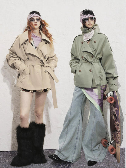 OfAkiva Akiva Casablanca Double Breasted Short Trench Coat