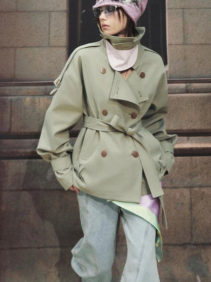 OfAkiva Akiva Casablanca Double Breasted Short Trench Coat