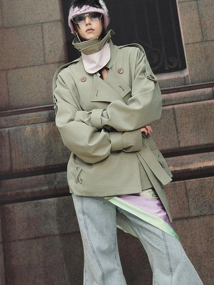 OfAkiva Akiva Casablanca Double Breasted Short Trench Coat