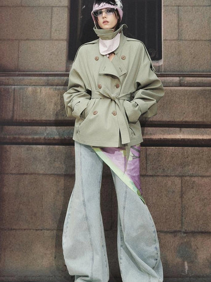 OfAkiva Akiva Casablanca Double Breasted Short Trench Coat