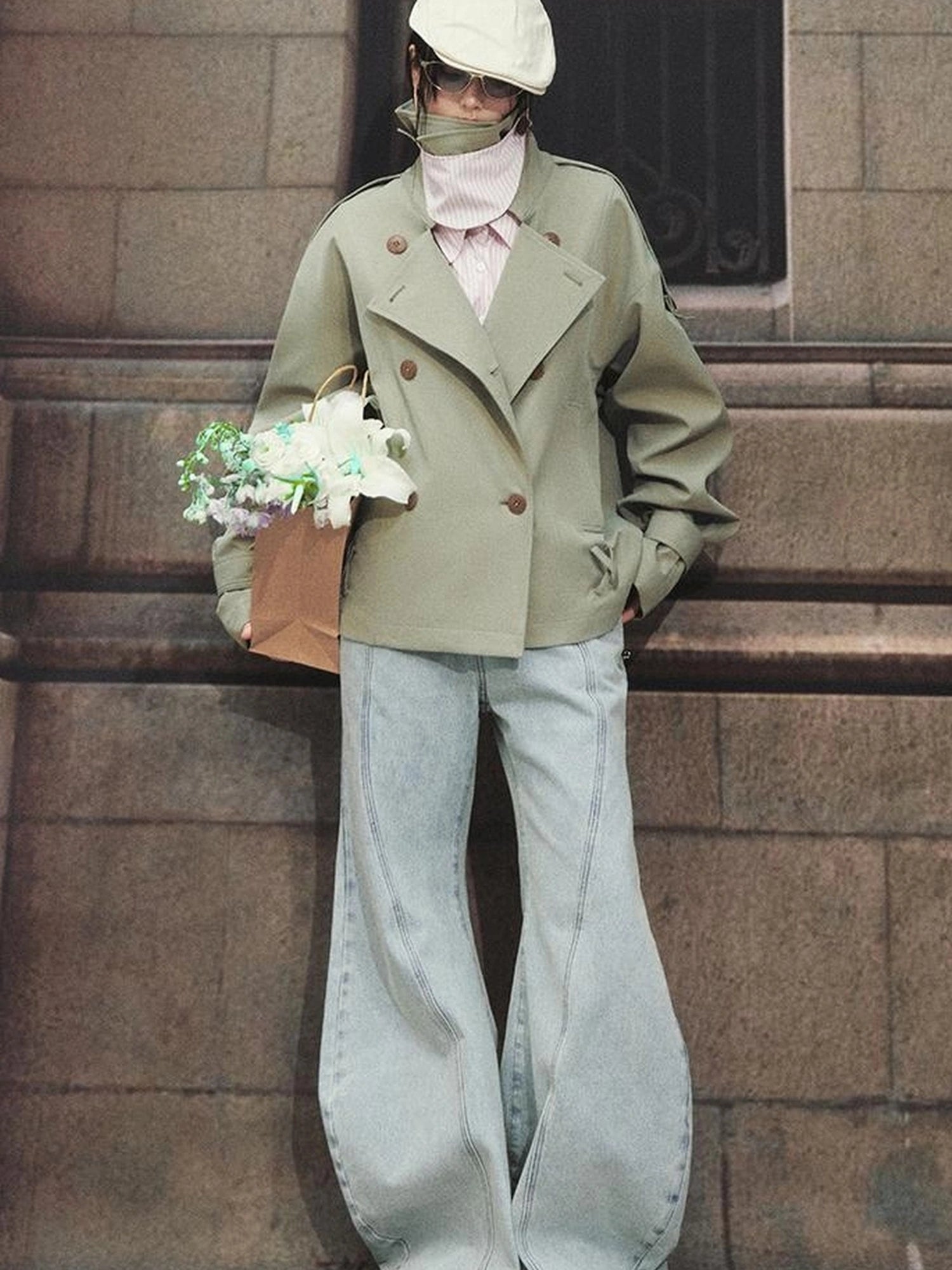 OfAkiva Akiva Casablanca Double Breasted Short Trench Coat