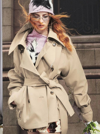 OfAkiva Akiva Casablanca Double Breasted Short Trench Coat