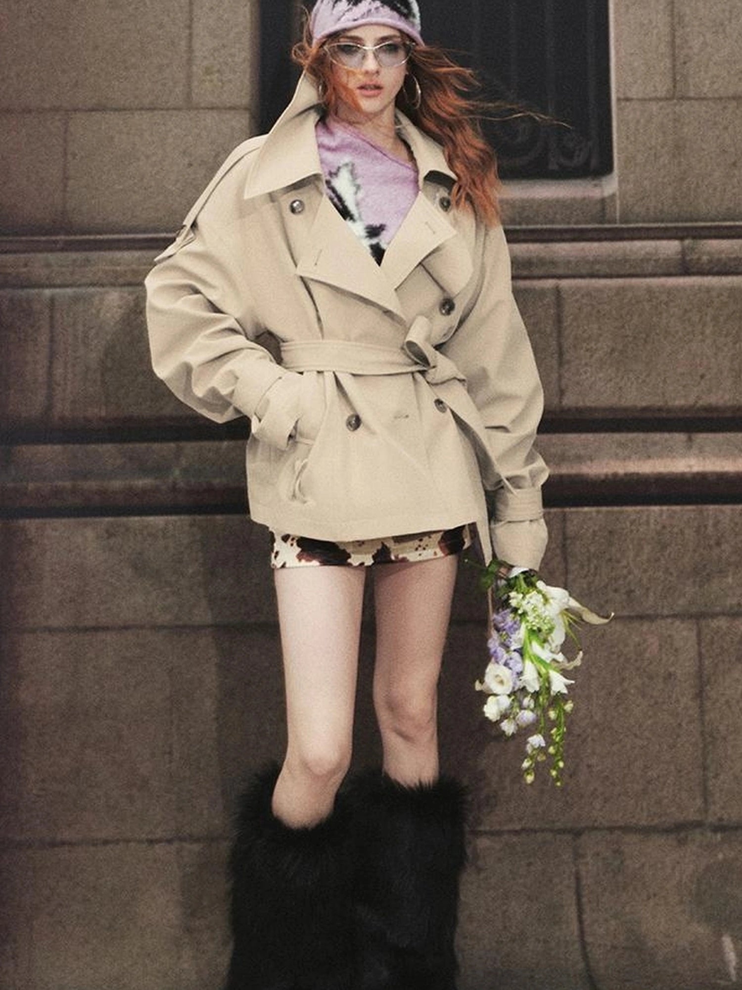 OfAkiva Akiva Casablanca Double Breasted Short Trench Coat