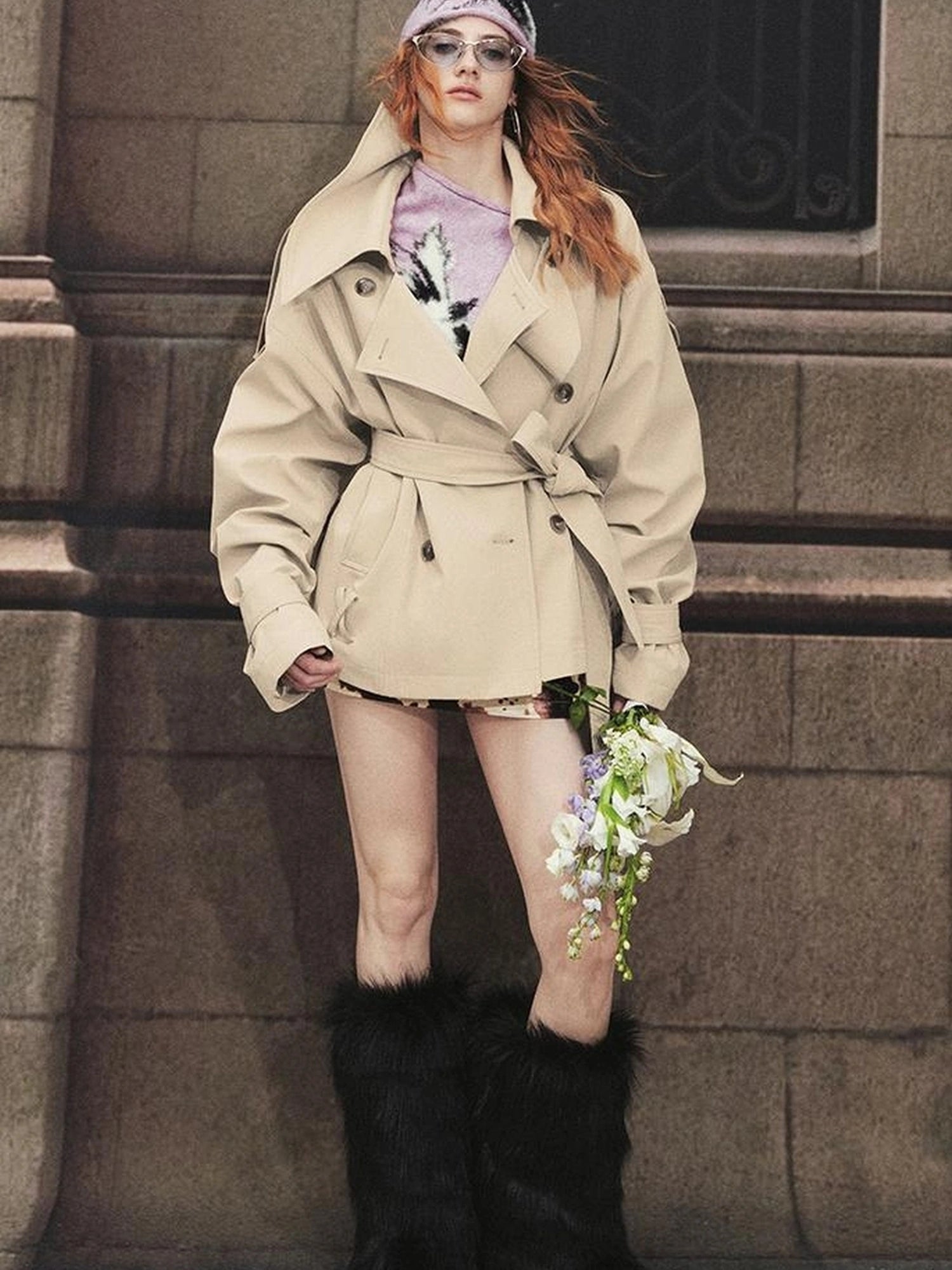 OfAkiva Akiva Casablanca Double Breasted Short Trench Coat