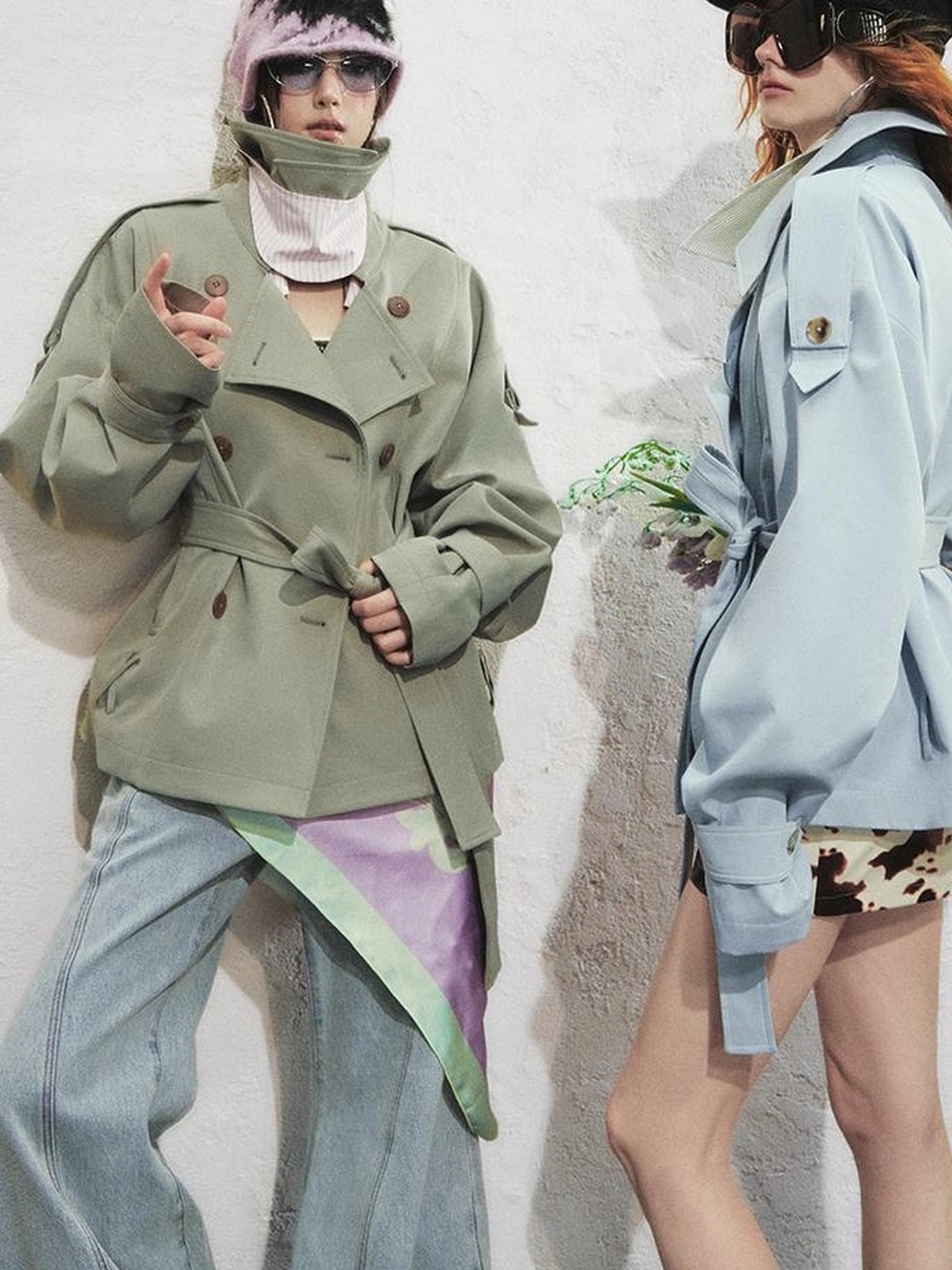 OfAkiva Akiva Casablanca Double Breasted Short Trench Coat