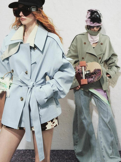 OfAkiva Akiva Casablanca Double Breasted Short Trench Coat