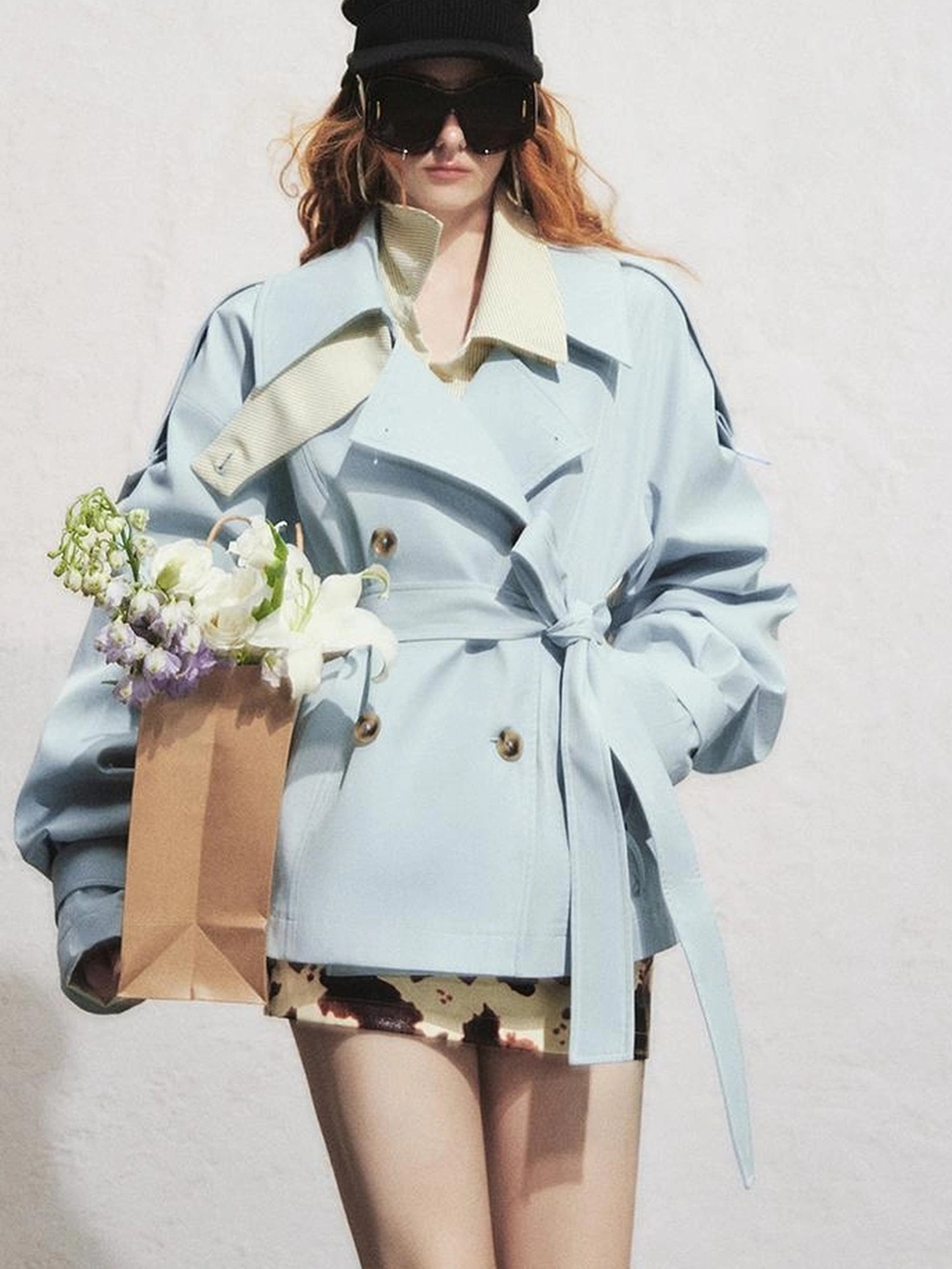 OfAkiva Akiva Casablanca Double Breasted Short Trench Coat