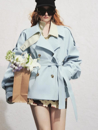 OfAkiva Akiva Casablanca Double Breasted Short Trench Coat