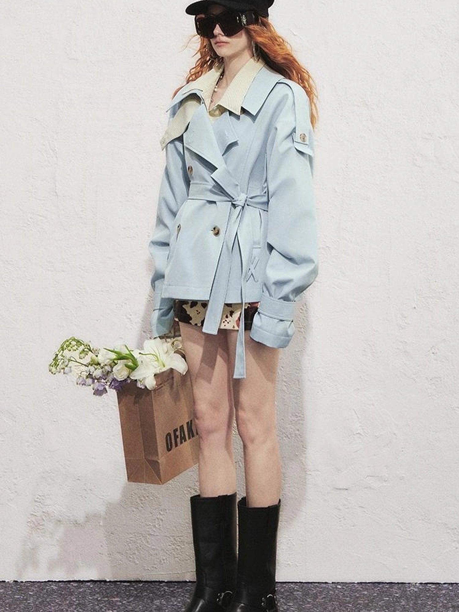 OfAkiva Akiva Casablanca Double Breasted Short Trench Coat