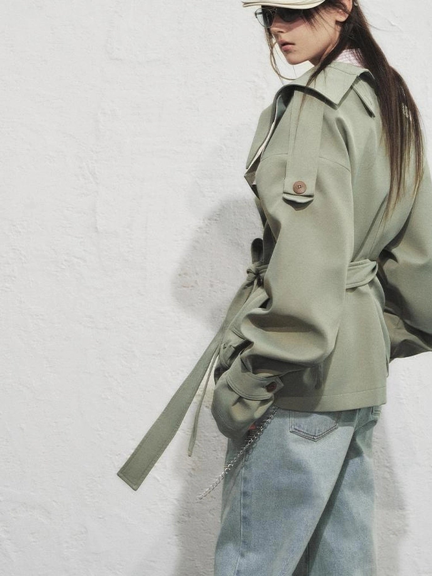 OfAkiva Akiva Casablanca Double Breasted Short Trench Coat