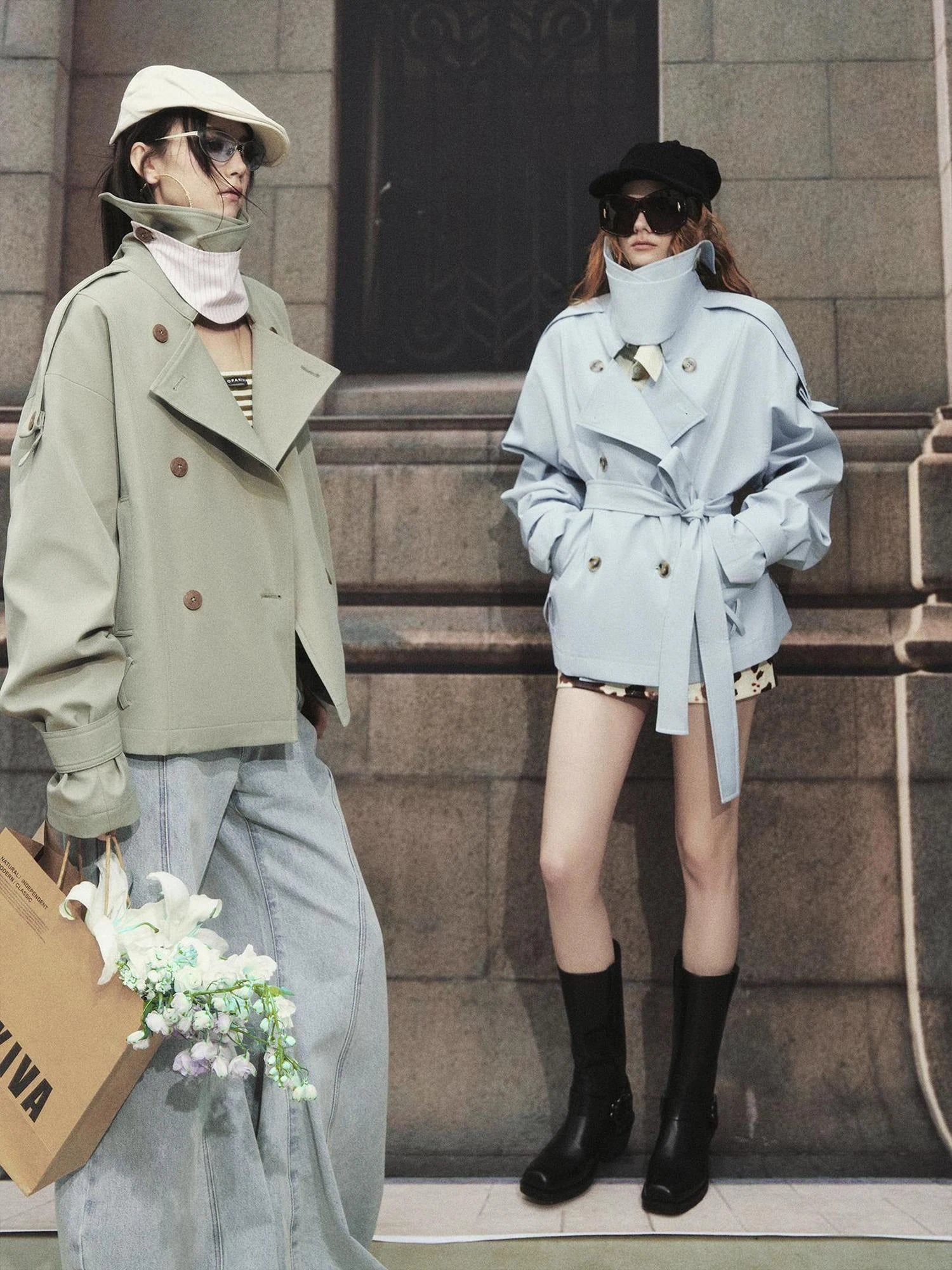 OfAkiva Akiva Casablanca Double Breasted Short Trench Coat