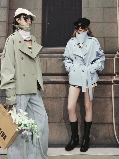 OfAkiva Akiva Casablanca Double Breasted Short Trench Coat