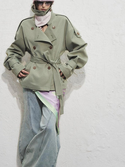 OfAkiva Akiva Casablanca Double Breasted Short Trench Coat