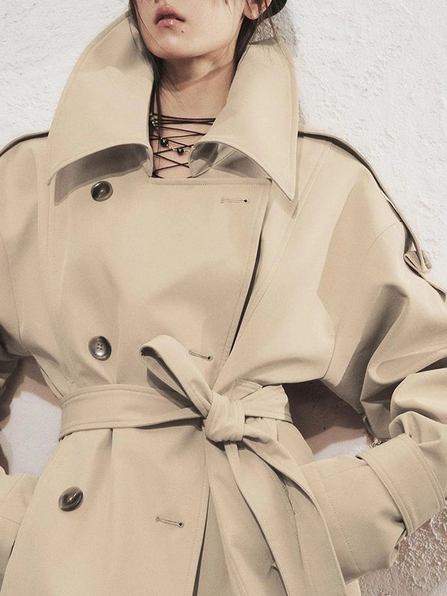 OfAkiva Akiva Casablanca Double Breasted Short Trench Coat