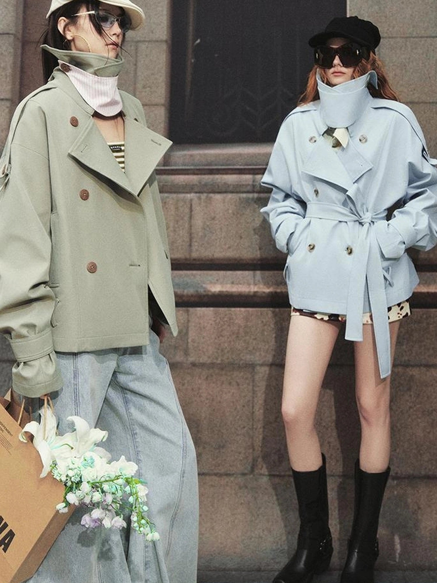 OfAkiva Akiva Casablanca Double Breasted Short Trench Coat