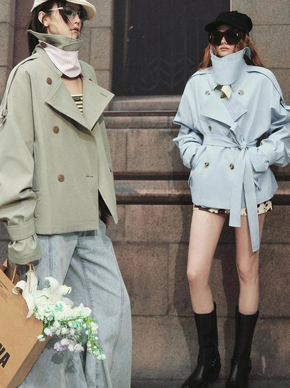 OfAkiva Akiva Casablanca Double Breasted Short Trench Coat