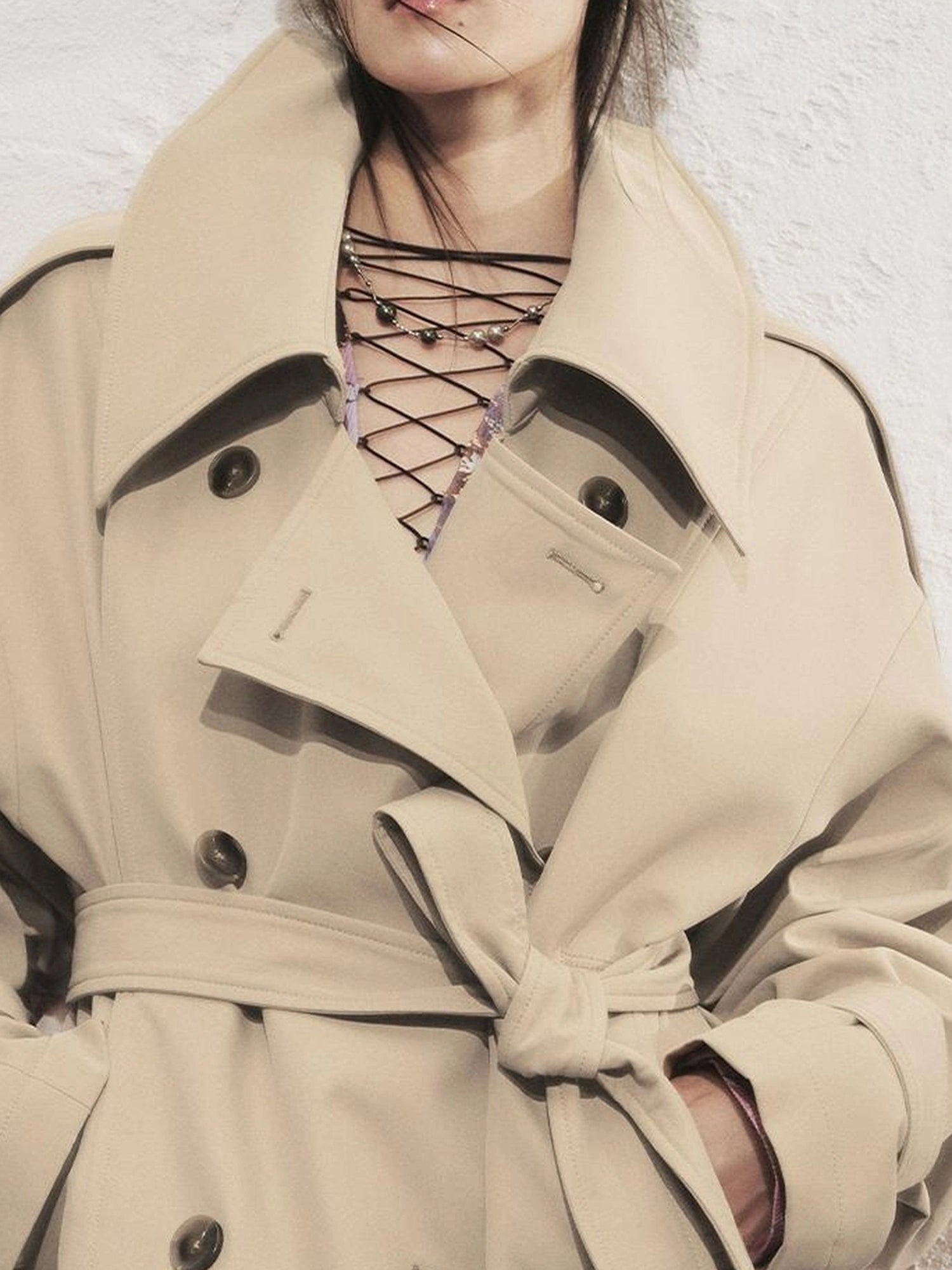 OfAkiva Akiva Casablanca Double Breasted Short Trench Coat