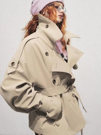 OfAkiva Akiva Casablanca Double Breasted Short Trench Coat