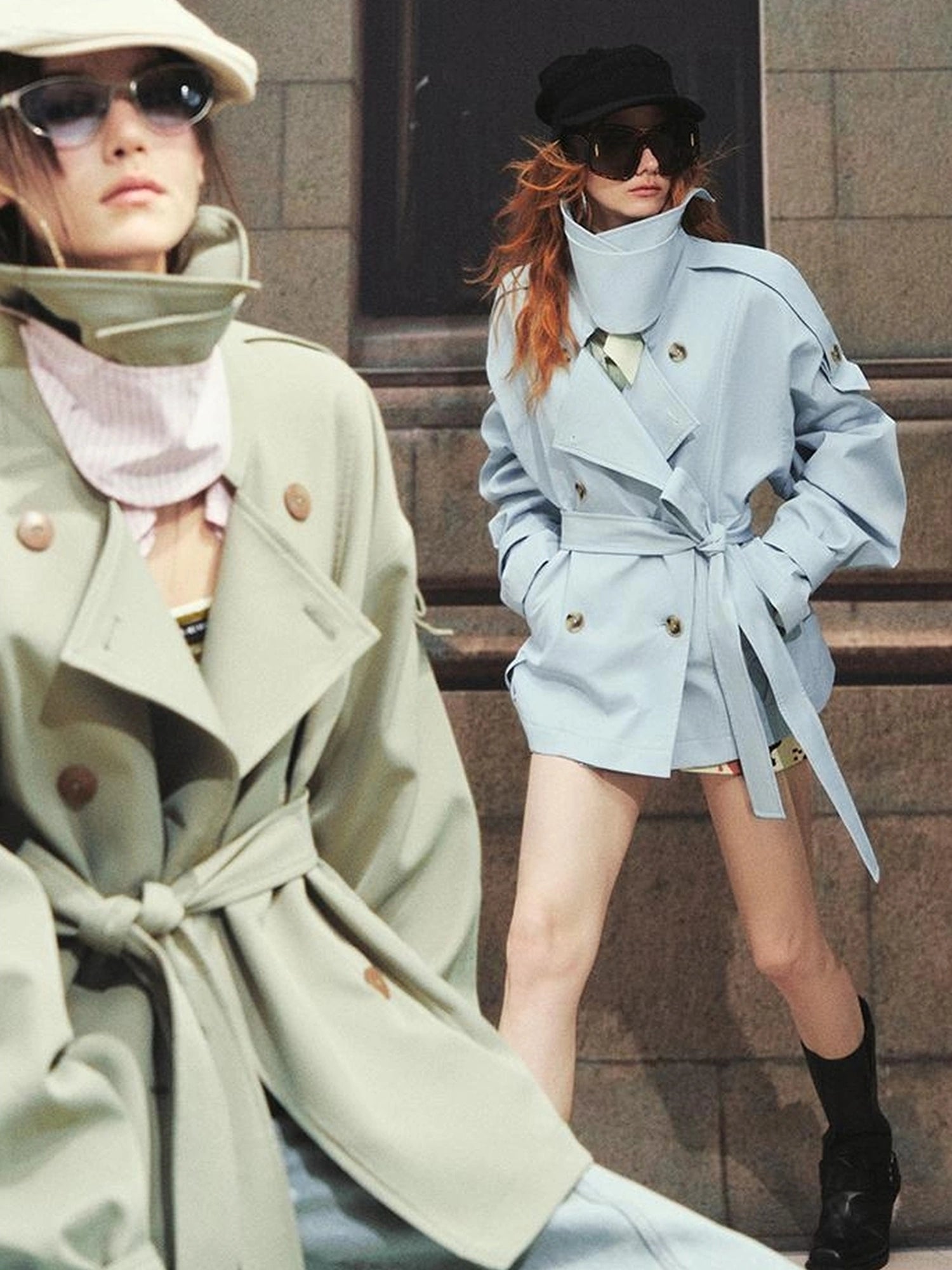 OfAkiva Akiva Casablanca Double Breasted Short Trench Coat