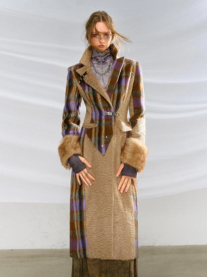 OfAkiva Akiva Color Block Houndstooth Long Coat