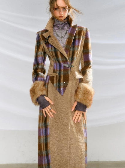 OfAkiva Akiva Color Block Houndstooth Long Coat