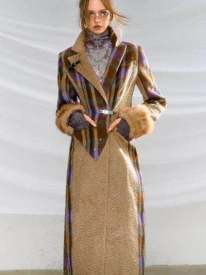 OfAkiva Akiva Color Block Houndstooth Long Coat