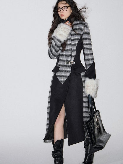 OfAkiva Akiva Color Block Houndstooth Long Coat