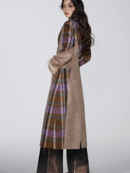 OfAkiva Akiva Color Block Houndstooth Long Coat