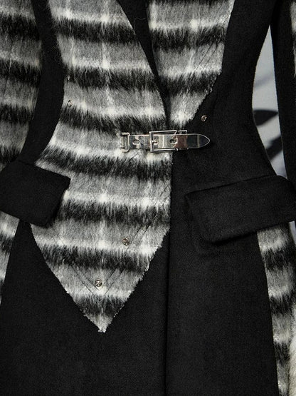 OfAkiva Akiva Color Block Houndstooth Long Coat