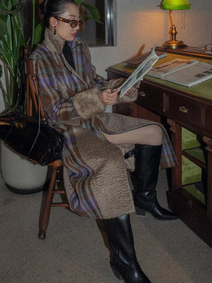 OfAkiva Akiva Color Block Houndstooth Long Coat