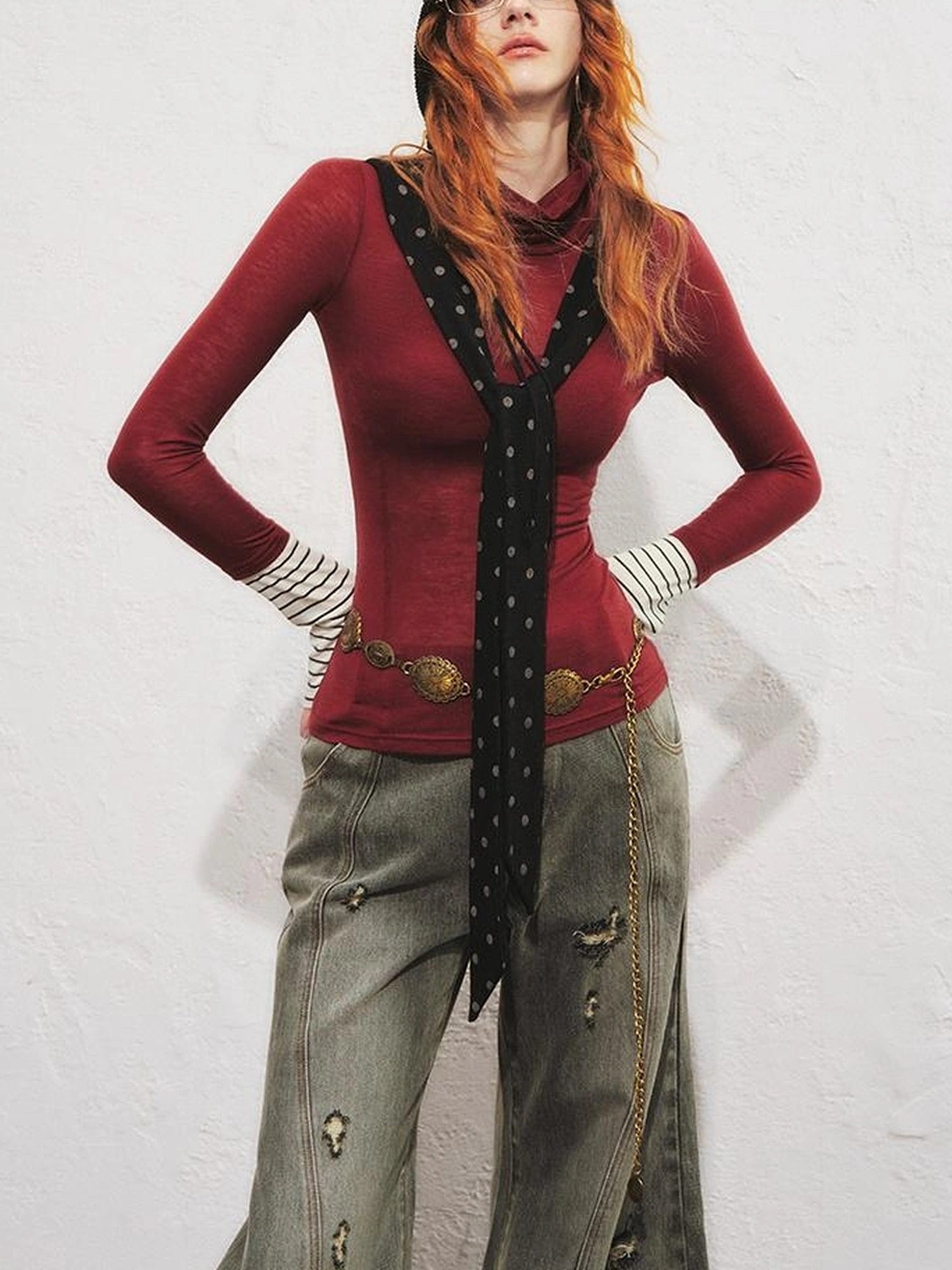 OfAkiva Akiva Diagonal Alley Ribbed Turtleneck Slim Fit Long Sleeve Top