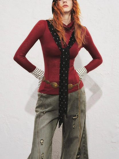 OfAkiva Akiva Diagonal Alley Ribbed Turtleneck Slim Fit Long Sleeve Top