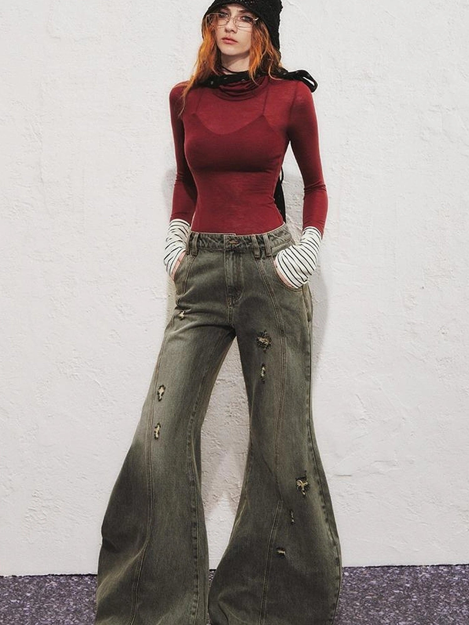 OfAkiva Akiva Diagonal Alley Ribbed Turtleneck Slim Fit Long Sleeve Top