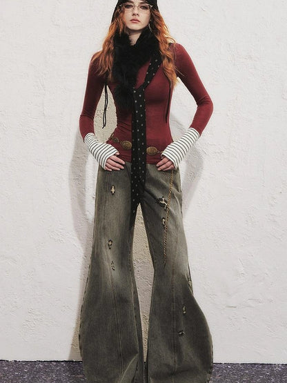 OfAkiva Akiva Diagonal Alley Ribbed Turtleneck Slim Fit Long Sleeve Top