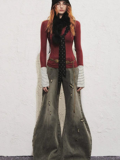 OfAkiva Akiva Diagonal Alley Ribbed Turtleneck Slim Fit Long Sleeve Top