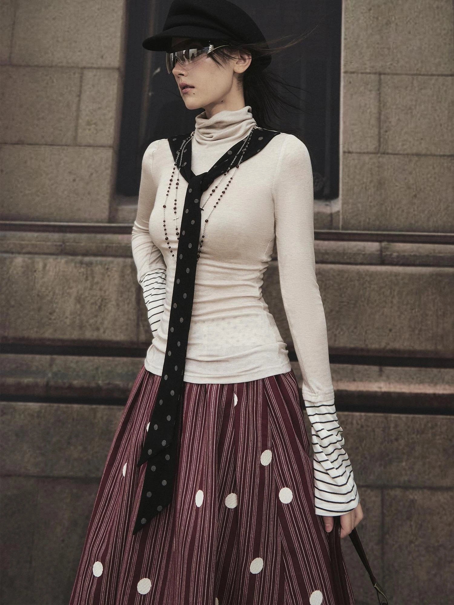 OfAkiva Akiva Diagonal Alley Ribbed Turtleneck Slim Fit Long Sleeve Top