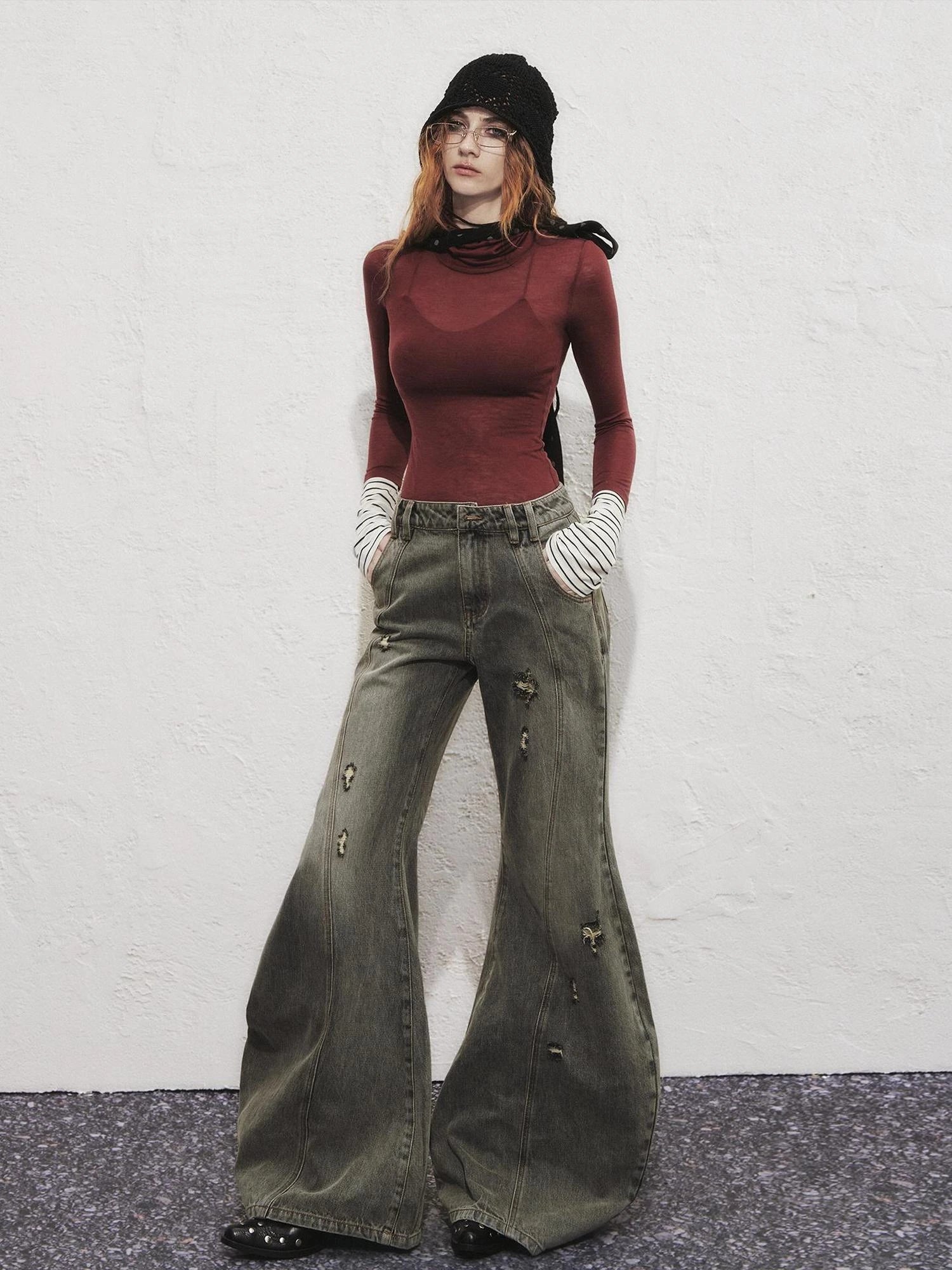 OfAkiva Akiva Diagonal Alley Ribbed Turtleneck Slim Fit Long Sleeve Top