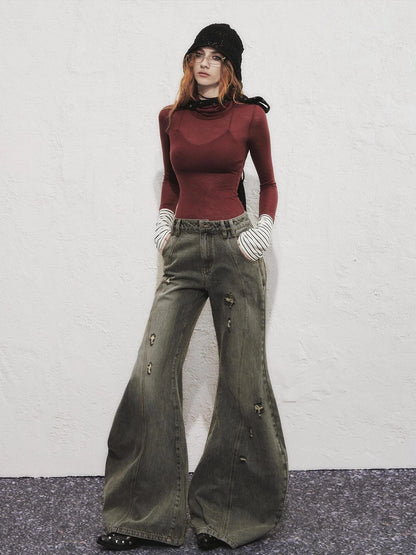 OfAkiva Akiva Diagonal Alley Ribbed Turtleneck Slim Fit Long Sleeve Top