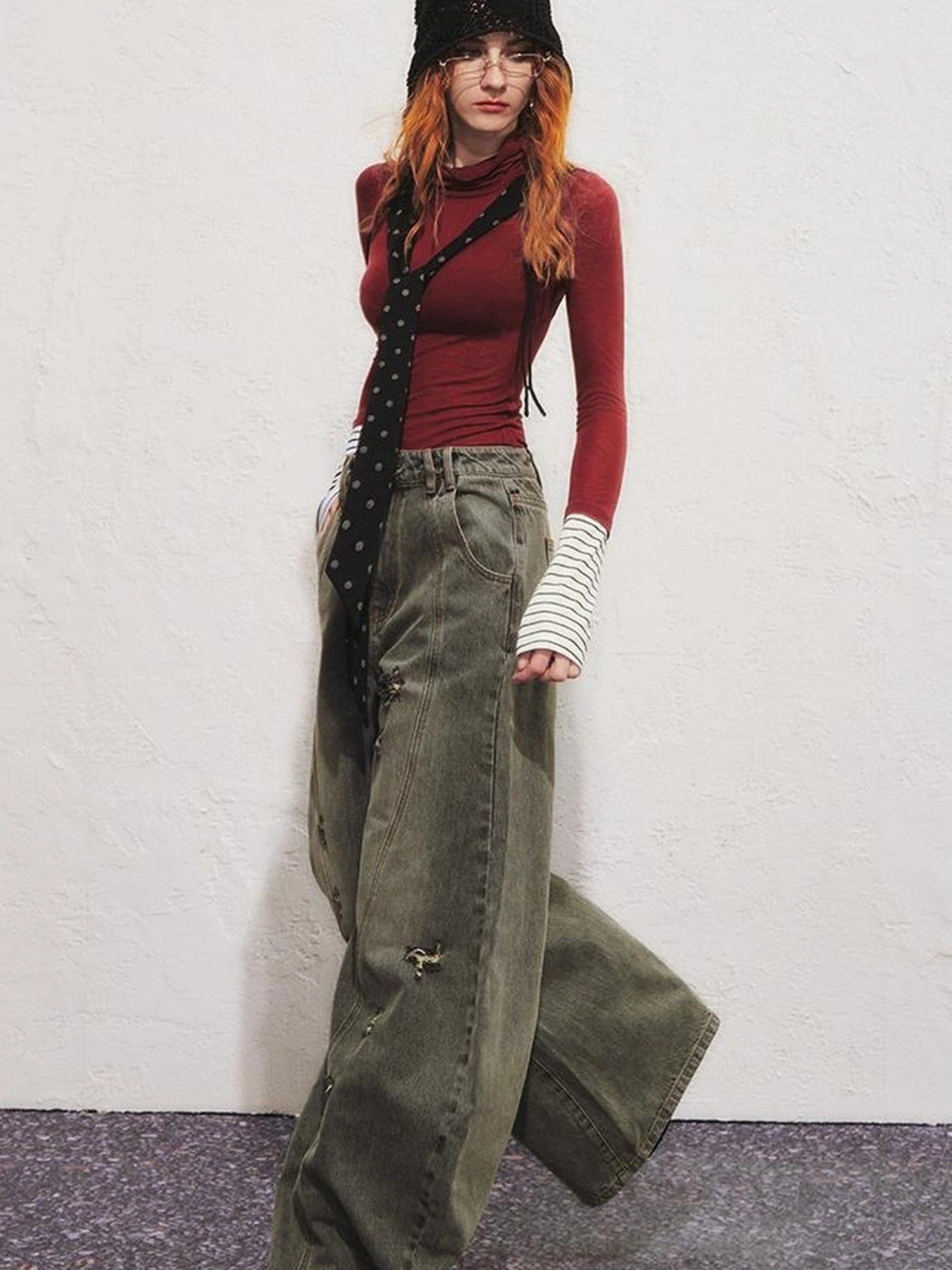 OfAkiva Akiva Diagonal Alley Ribbed Turtleneck Slim Fit Long Sleeve Top