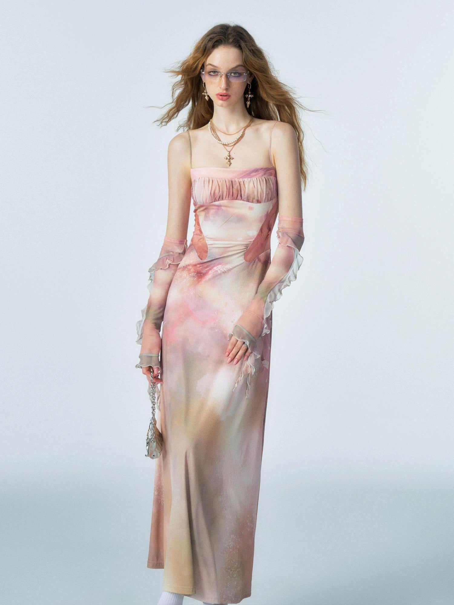 OfAkiva Akiva Ethereal Ombre Chiffon Slip Dress