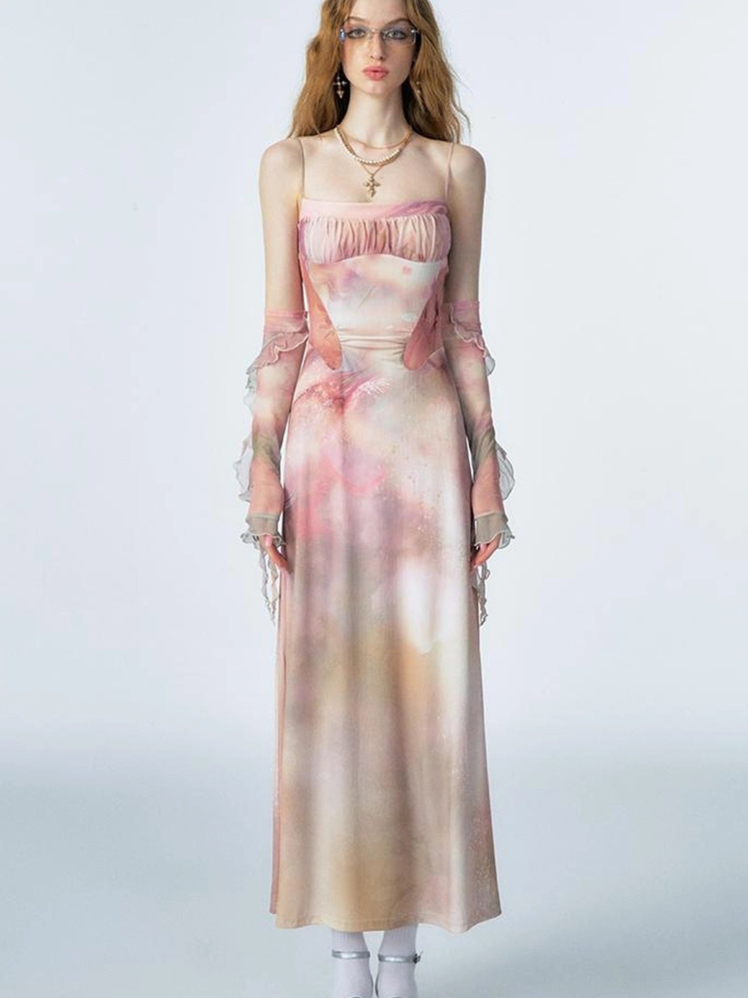 OfAkiva Akiva Ethereal Ombre Chiffon Slip Dress